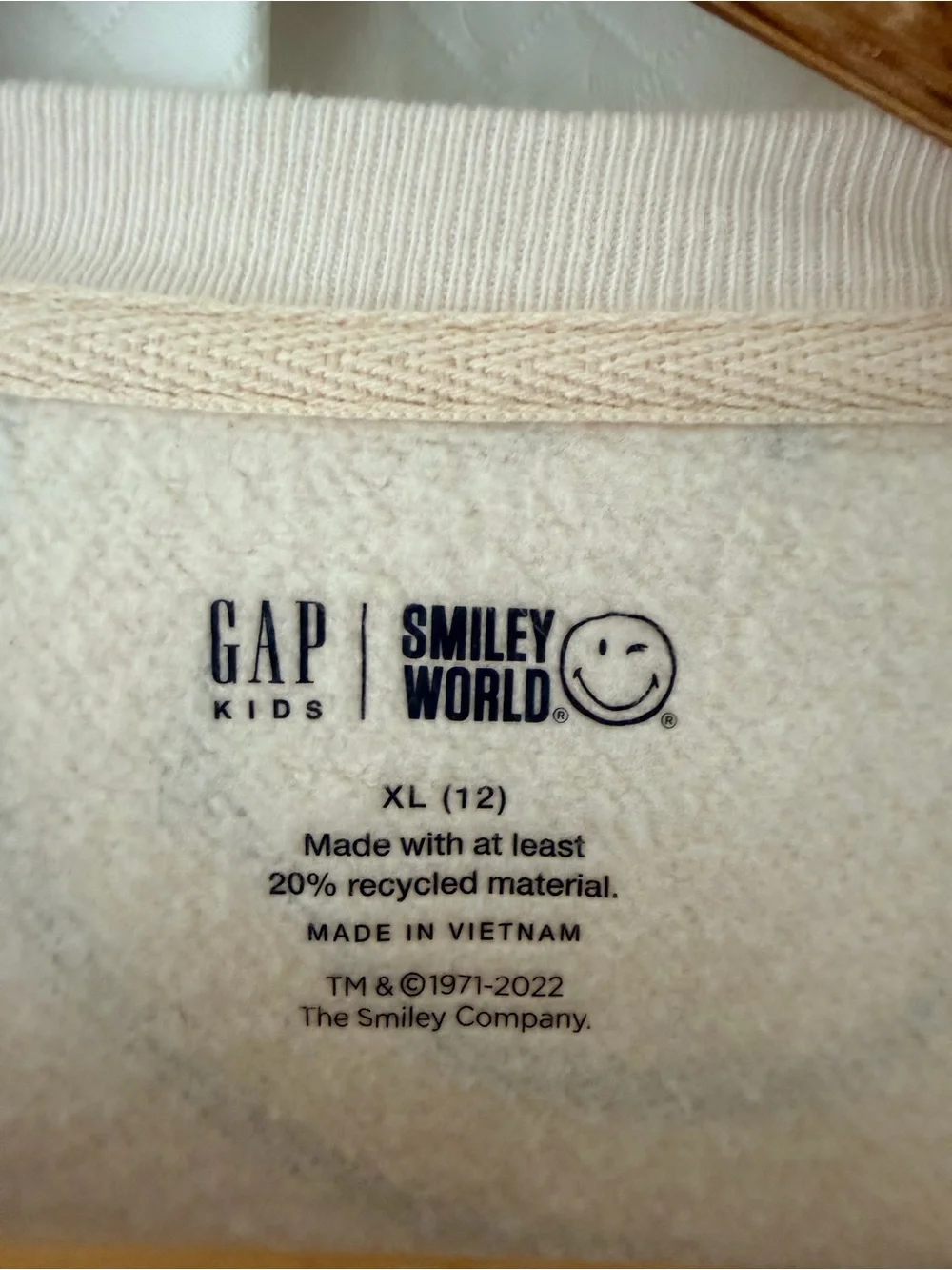GAP Cream Crewneck with Yellow Smiley Print